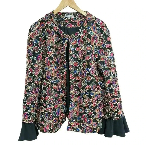 ADORE Gorgeous Raised Paisley Pattern Multi Color Jacket with Silk Wrists Sz XL - Picture 8 of 13
